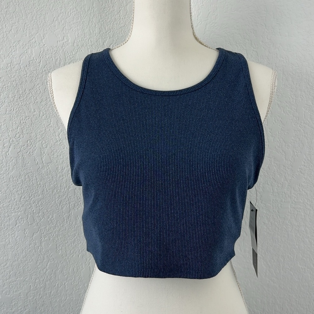 Threads 4 Thought ReActive Ribbed Crop Tank Top Navy Blue Large NWT Racerback - Picture 3 of 11